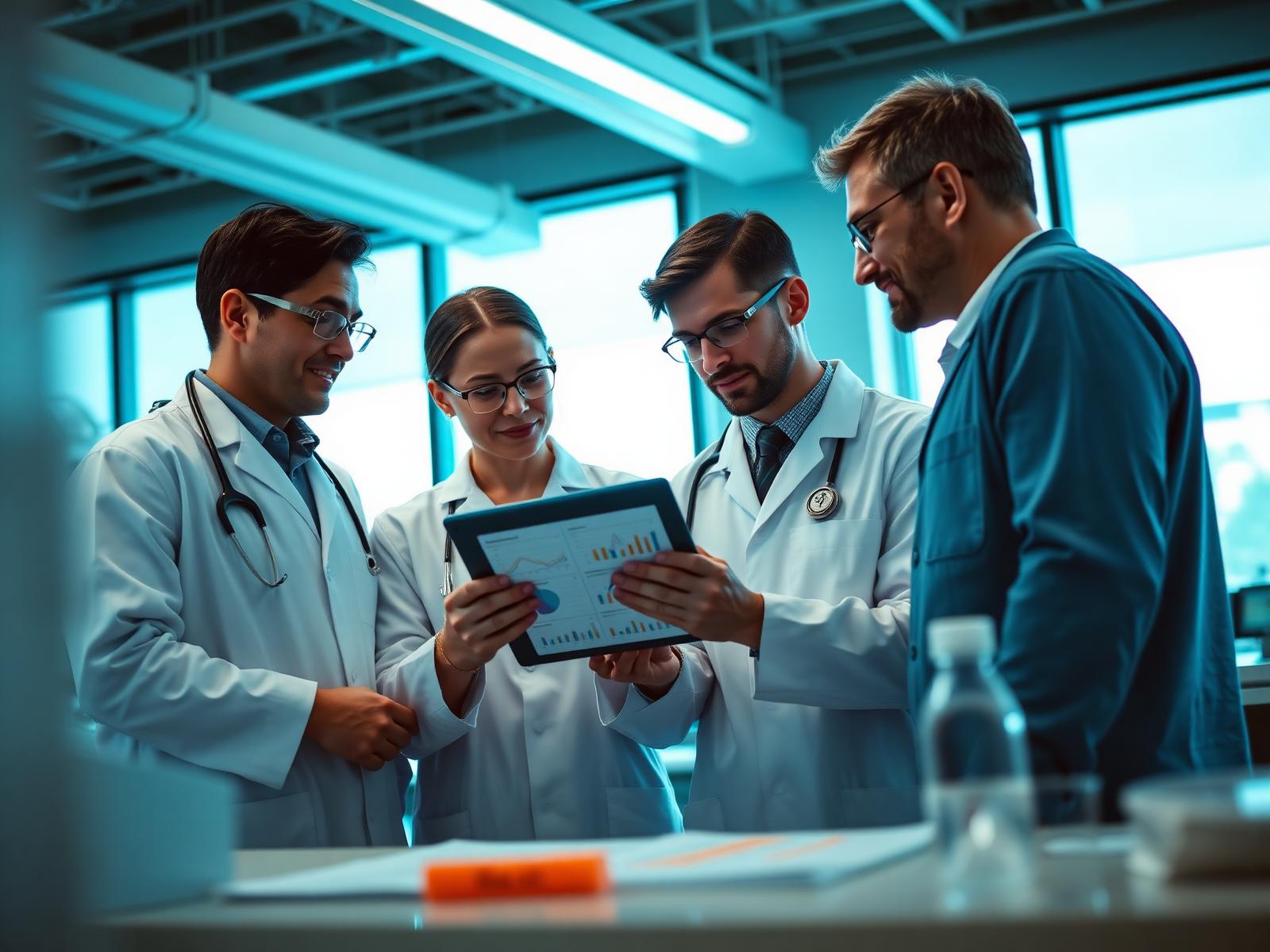 Clinical research team reviewing trial data